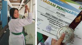Aulia Sukma, siswa kelas 11 C MAN 1 Garut, meraih Juara 2 Poomsae Junior Pi Individu Tingkat Jawa Barat pada West Java Open 2026 di Gymnasium UPI Bandung, 14-16 Agustus 2026.
