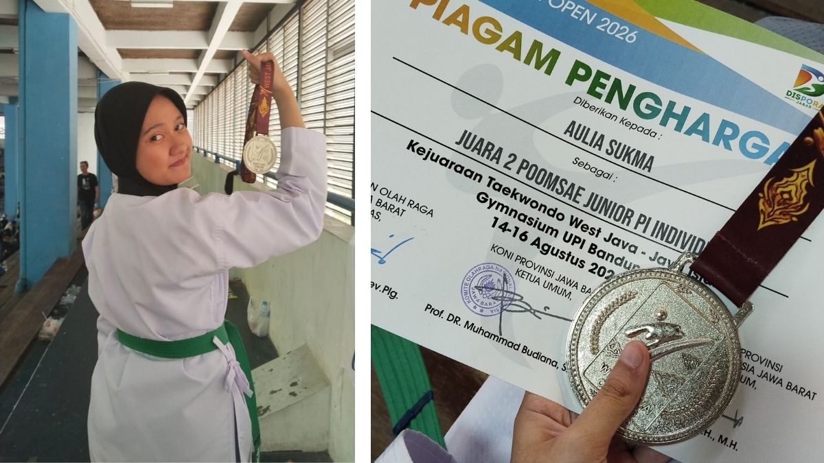 Aulia Sukma, siswa kelas 11 C MAN 1 Garut, meraih Juara 2 Poomsae Junior Pi Individu Tingkat Jawa Barat pada West Java Open 2026 di Gymnasium UPI Bandung, 14-16 Agustus 2026.