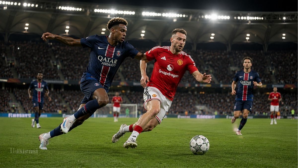 PSG dan Manchester United bermain imbang 1-1 dalam laga pramusim di Stadion Ullevi, Goteborg, Swedia, Sabtu (8/8/2026).(Ilustrasi Warta Garut)