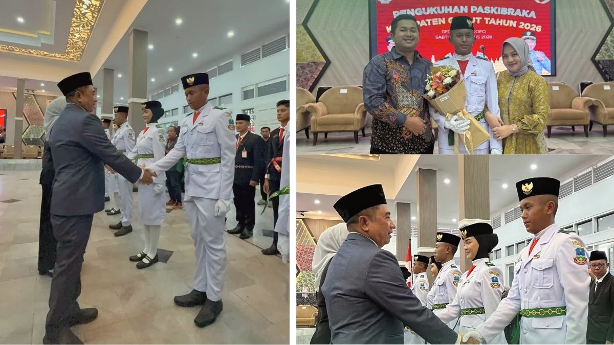 Muhamad Raihan Alpa Salam, santri MA Unggulan Al Mashduqi, dikukuhkan sebagai anggota Paskibraka Kabupaten Garut 2026.