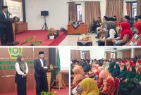 Dr. H. Saepulloh menyampaikan pesan dalam acara Paturay Tineung menjelang perpindahan tugas dari Kepala Kemenag Garut ke Kemenag Kuningan. Jumat, (21/8/2026)