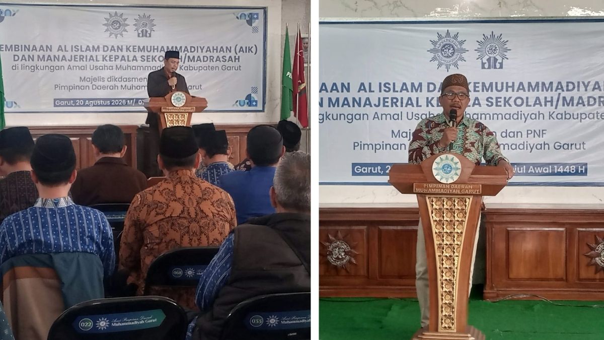 Pembinaan Al-Islam dan Kemuhammadiyahan serta manajerial kepala sekolah dan madrasah Muhammadiyah Garut di Gedung Dakwah Muhammadiyah Garut, Kamis (20/8/2026).