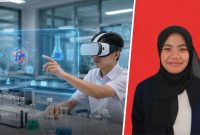 Simulasi laboratorium virtual berbasis AI membantu siswa melakukan eksperimen sains secara digital.