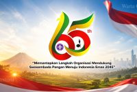 Logo Hari Pramuka ke-65 tahun 2026 dengan tema “Memantapkan Langkah Organisasi Mendukung Swasembada Pangan Menuju Indonesia Emas 2045”.