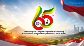 Logo Hari Pramuka ke-65 tahun 2026 dengan tema “Memantapkan Langkah Organisasi Mendukung Swasembada Pangan Menuju Indonesia Emas 2045”.