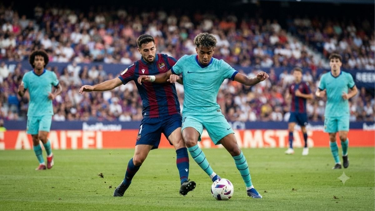 Ilustrasi pertandingan Levante vs Barcelona pada lanjutan La Liga 2026/2027.