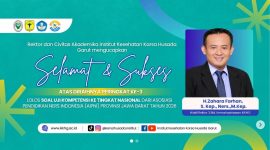 H. Zahara Farhan, S.Kep., Ners., M.Kep., Wakil Rektor III Bidang Kemahasiswaan Institut Kesehatan Karsa Husada Garut, meraih peringkat ke-3 dan lolos ke tingkat nasional dalam seleksi AIPNI Provinsi Jawa Barat tahun 2026. Garut, 2026.