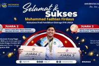 Mahasiswa Program Studi Pendidikan Olahraga FPIK Universitas Garut, Muhammad Fadhlan Firdaus, meraih Juara 2 River Rescue dan Juara 3 Sprint Nasional Open Men R4 Putra dalam Arung Progo Festival 2026 di Kabupaten Kulon Progo, DIY, 27–30 Agustus 2026.