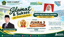 Mima Milki Mauli Maqbil, siswi MAN 3 Garut, meraih Juara 3 bidang Ekonomi pada OMI Kemenag 2026 tingkat Kabupaten Garut.