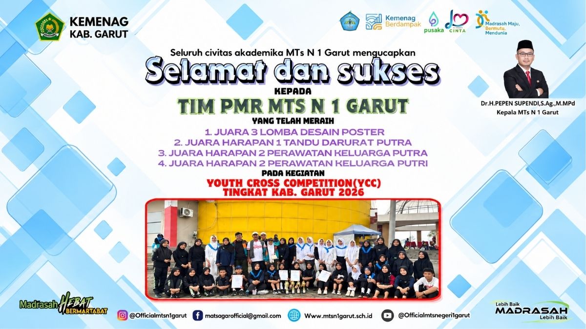 Tim PMR MTsN 1 Garut meraih empat prestasi dalam Youth Cross Competition (YCC) tingkat Kabupaten Garut 2026.
