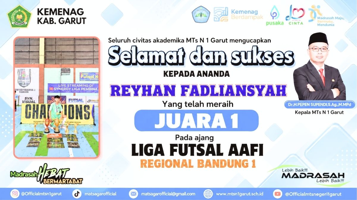 Reyhan Fadliansyah, siswa MTsN 1 Garut, meraih Juara 1 Liga Futsal AAFI Regional Bandung 1.