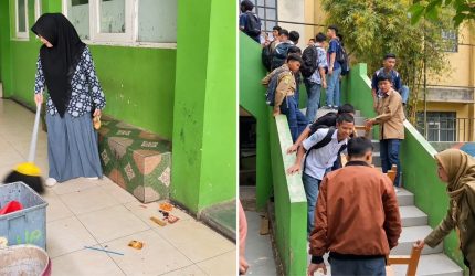 World Cleanup 2026 di SMK Muhammadiyah Garut dengan pesan menjaga kebersihan lingkungan sekolah.
