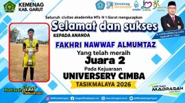Fakhri Nawwaf Al-Mumtaz, murid MTsN 1 Garut yang berhasil meraih Juara 2 pada Kejuaraan Universery Cimba Tasikmalaya 2026.