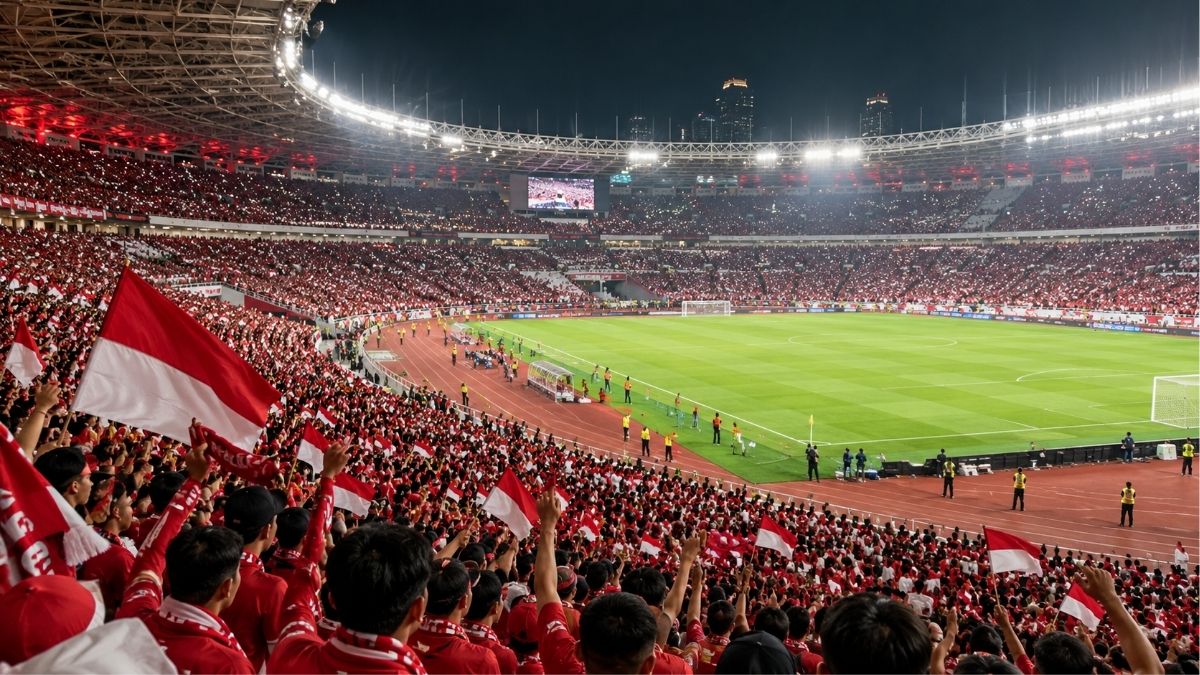 Suporter bersiap memenuhi Stadion Utama Gelora Bung Karno menjelang final Indonesia vs Thailand pada FIFA ASEAN Cup 2026. ( warta Garut)