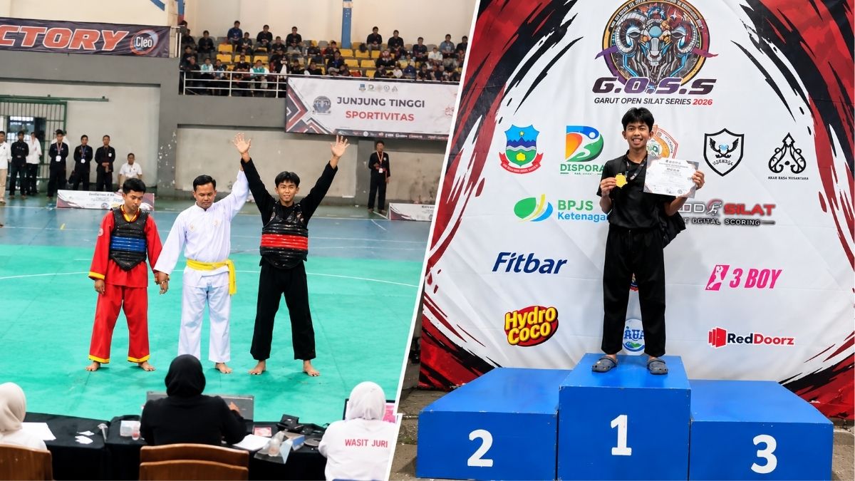 Muhammad Ghailan Septiadi, santri Al Mashduqi IIBS Garut, meraih Juara 1 Tanding Kelas B Remaja Pemula Putra pada G.O.S.S 2026.