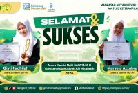 Qisti Fadhilah dan Marsela Azzahra meraih Juara 3 Syarhil Qur’an dalam rangkaian peringatan Maulid Nabi Muhammad SAW 1448 H.
