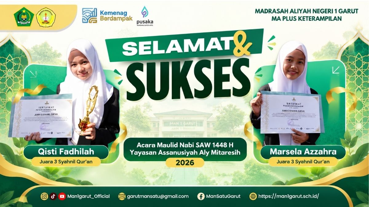 Qisti Fadhilah dan Marsela Azzahra meraih Juara 3 Syarhil Qur’an dalam rangkaian peringatan Maulid Nabi Muhammad SAW 1448 H.