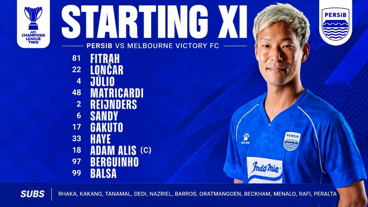 Grafis susunan pemain Persib Bandung untuk menghadapi Melbourne Victory pada matchday ketiga Grup E ACL Two 2026/2027, Rabu (28/10/2026).( Web resmi Persib)