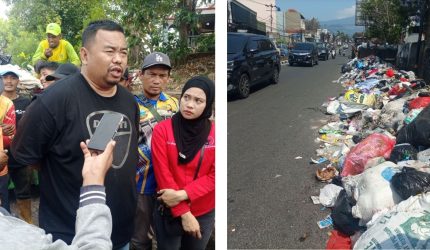 Tumpukan sampah di kawasan Kabupaten Garut akibat terganggunya pengangkutan menuju TPA Pasir Bajing.