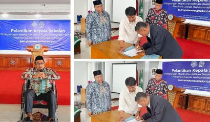 Ketua PDM Garut Dr. Agus Rahmat Nugraha menyampaikan amanah dalam pelantikan Kepala SMP Muhammadiyah Garut.